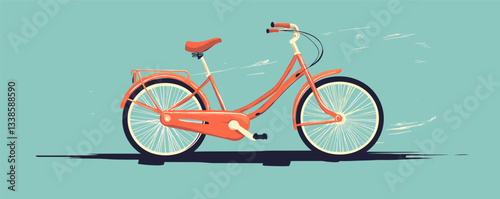 Retro orange bicycle against teal background with detailed design.