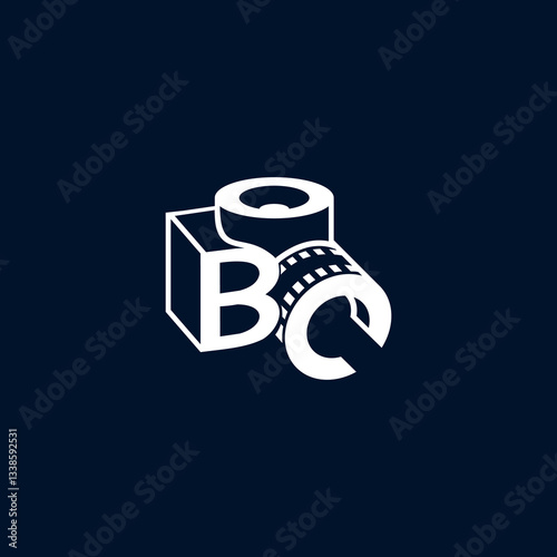 Abstract Bc Logo Design with Cube and Film Reel