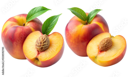 Peach fruits set, Fresh fruits collection isolated