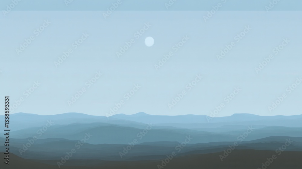 Misty Mountain Landscape with Moonlit Sky. Misty Mountain Landscape with Moonlit Sky.