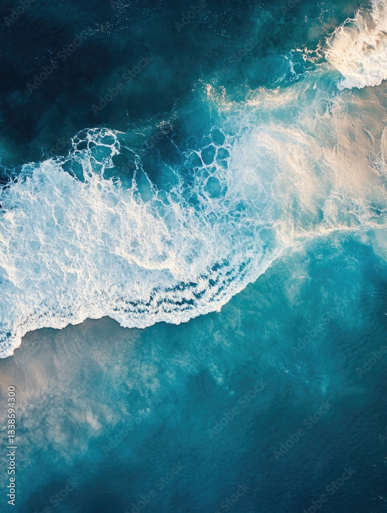 Obraz premium Aerial view of a calm lake or sea with surrounding landscape