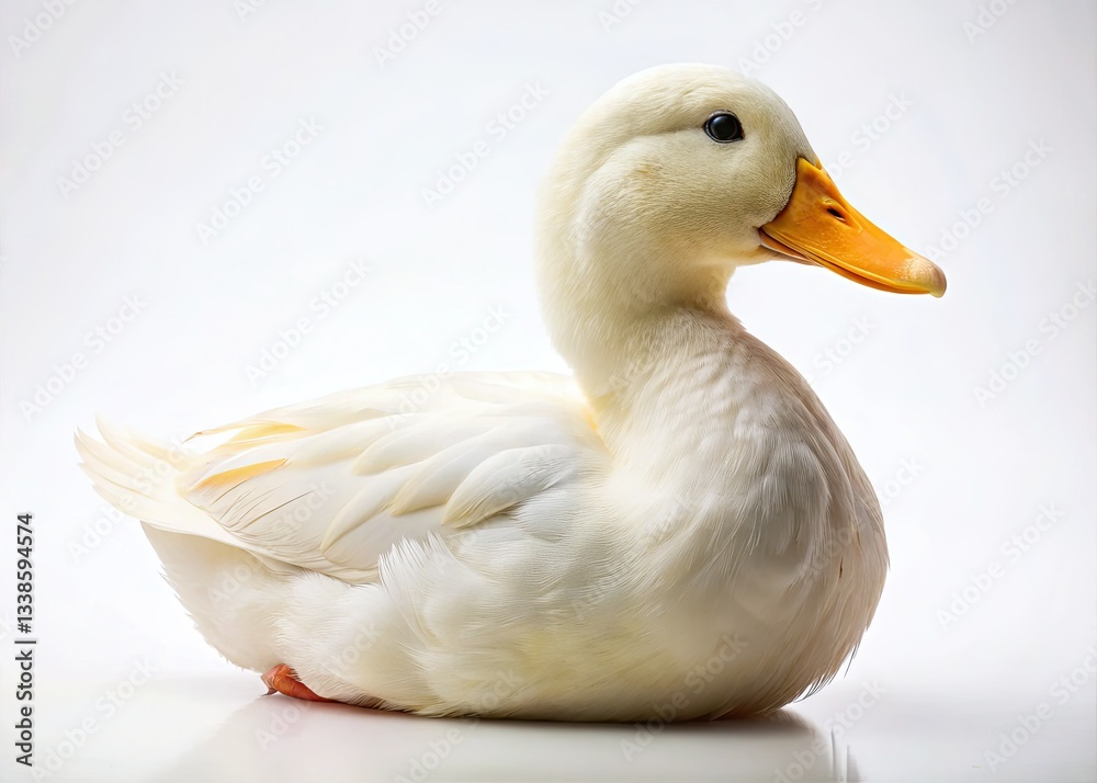 Elegant white duck, pristine white background, studio-shot minimalist photography. Elegant white duck, pristine white background, studio-shot minimalist photography.