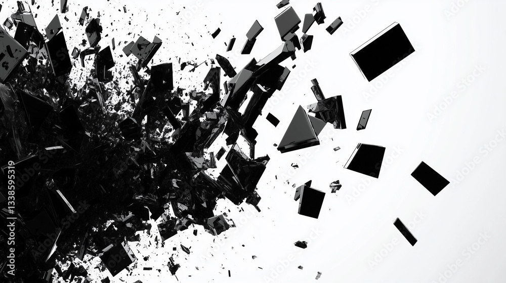 Disjointed fragments of consciousness, abstraction in black and white tones.