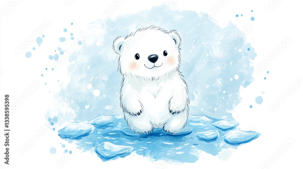 Obraz premium cute ice bear resting on an ice floe in frozen landscape illustration