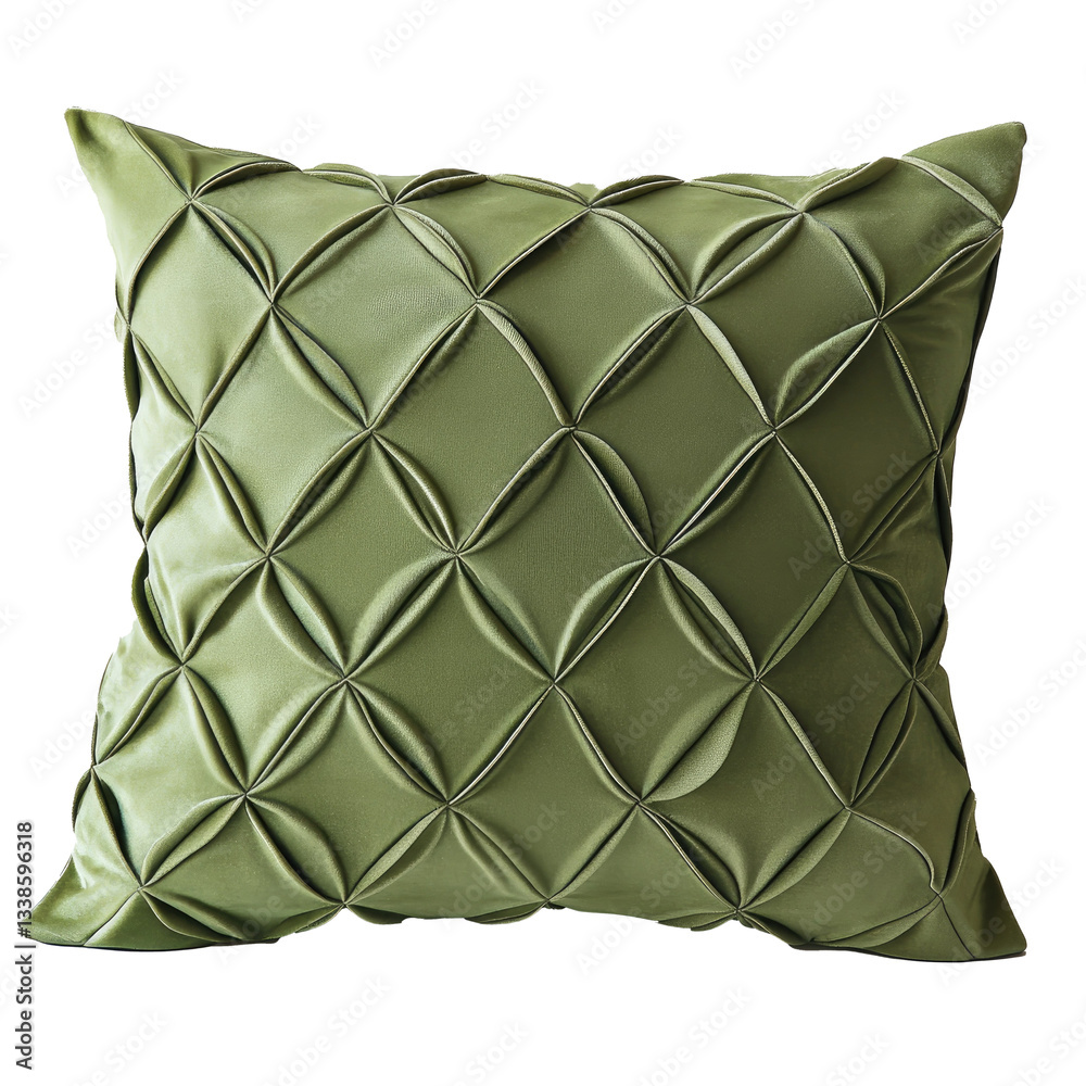 Obraz premium Elegant Olive Green Decorative Pillow with Geometric Textured Design on the white background 