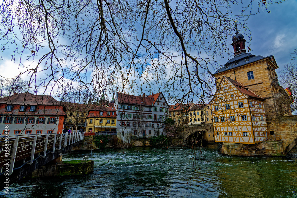 Obraz premium A wonderful day in the city of Bamberg in rainy weather.