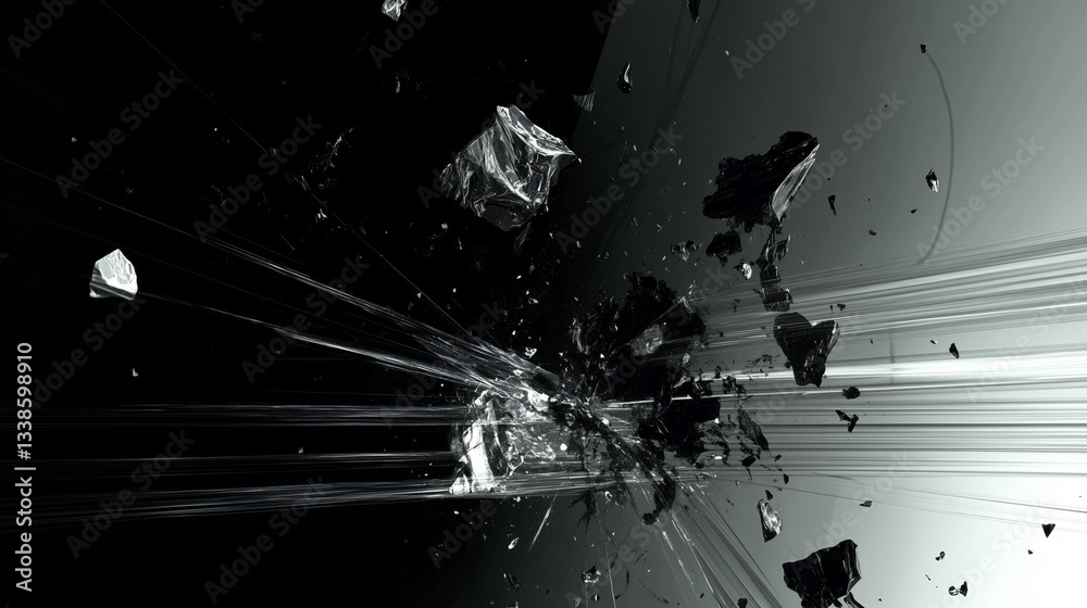 Disjointed fragments of consciousness, abstraction in black and white tones.