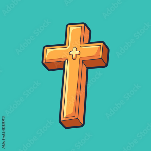 a golden cross stands out against a vibrant teal background, symbolizing faith and spirituality. The cross is depicted with a simple yet elegant design