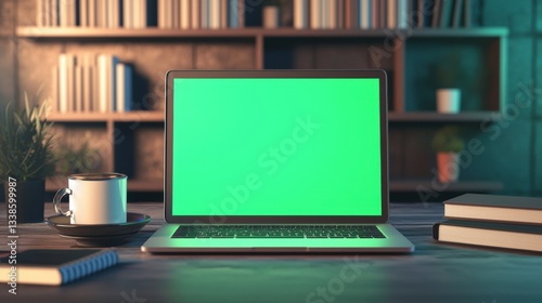 Workspace with a laptop and coffee on a desk.