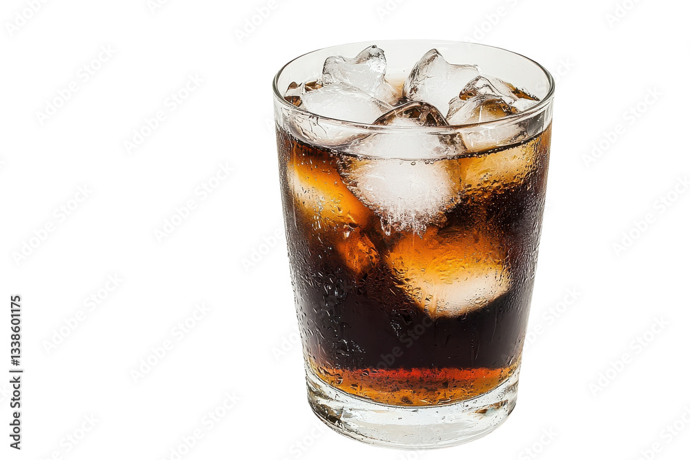 Refreshing glass of cola with ice on a bright background Refreshing glass of cola with ice on a bright background