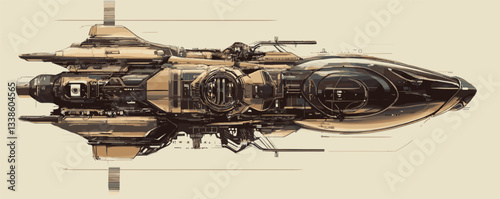Futuristic spacecraft design with intricate details and advanced technology features.