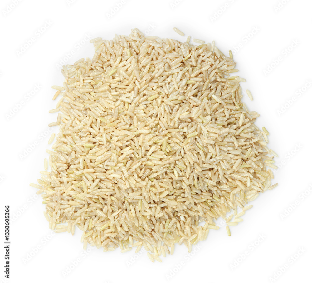 Pile of raw brown rice isolated on white, top view Pile of raw brown rice isolated on white, top view