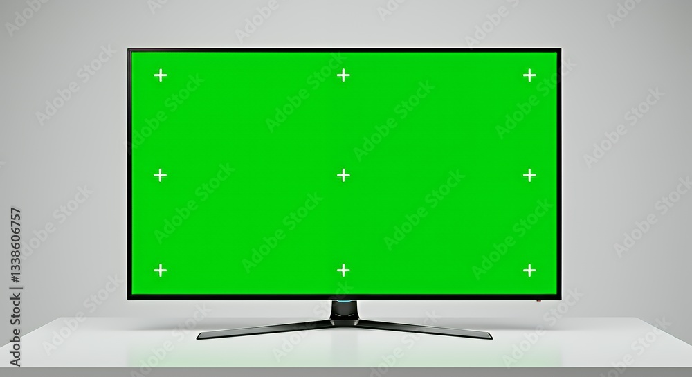 Modern Flat-Screen TV with Green Screen Display Modern Flat-Screen TV with Green Screen Display