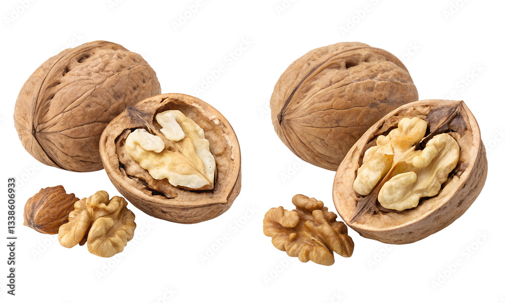 Walnut set, Fresh fruits collection isolated