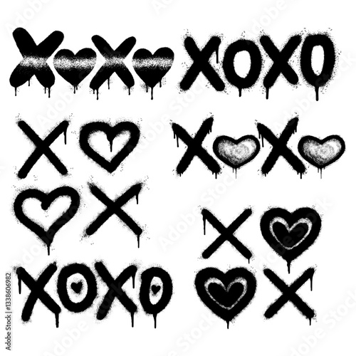 Set of graffiti spray paint xoxo Word. design elements for banner, flyer, street art, cards, poster, and ads.