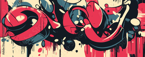 Abstract graffiti art with bold colors and fluid shapes on urban wall.