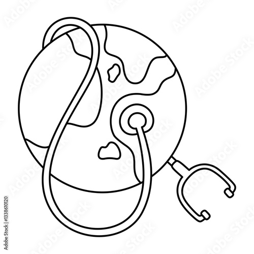 world and stethoscope doodle outline