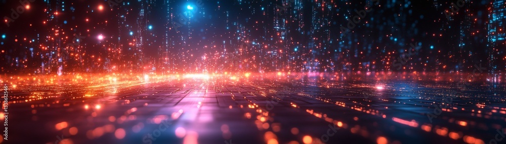 Abstract digital landscape with glowing particles. Vivid color palette and dynamic composition. Futuristic and vibrant scene. Abstract digital landscape with glowing particles. Vivid color palette and dynamic composition. Futuristic and vibrant scene.