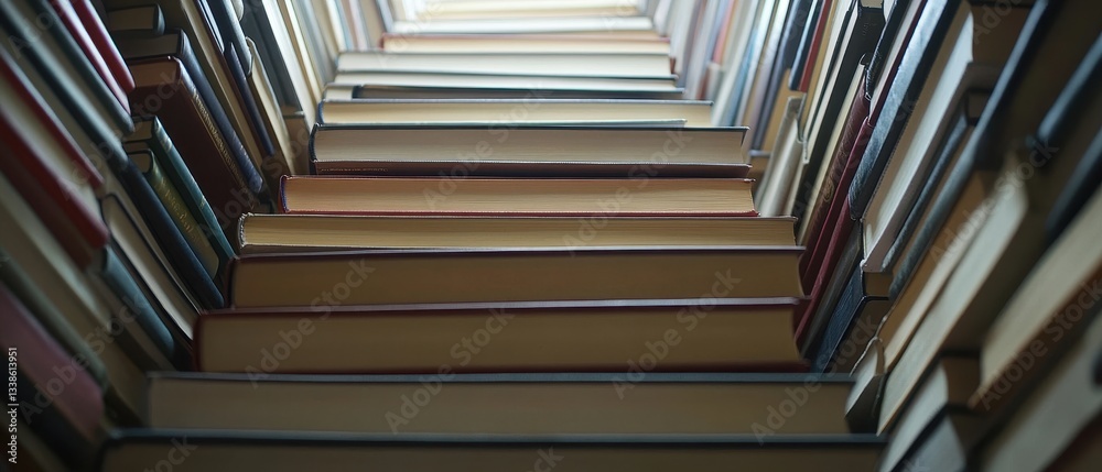Fototapeta premium Books Stacked to Create a Unique Perspective of a Staircase