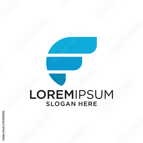 Abstract Blue Letter F Logo Design
