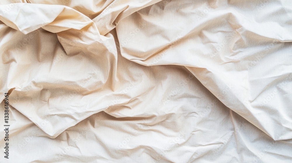 Obraz premium Beige fabric crumpled texture, background, textile, design, home decor, soft, wrinkled, close-up