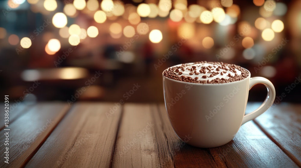 Obraz premium Latte on wooden table in cafe