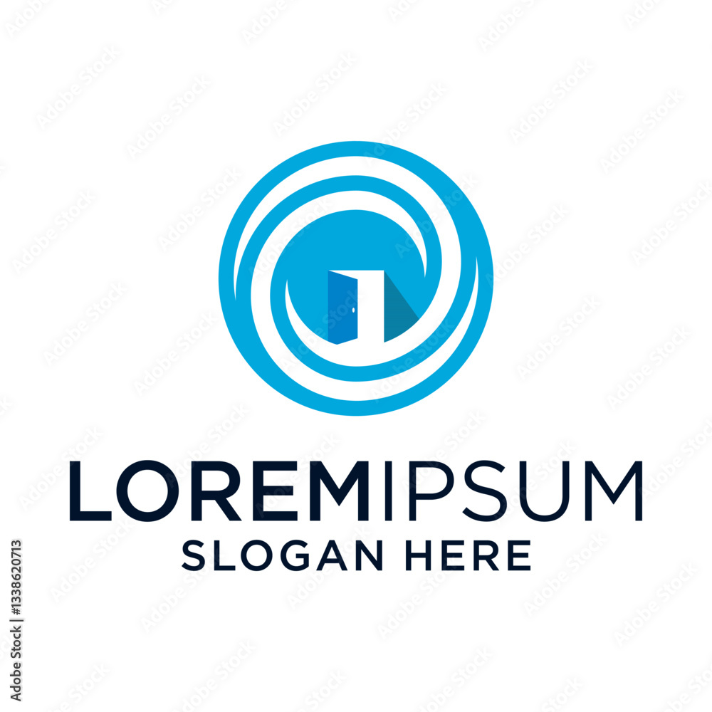 Abstract Blue Spiral Logo Design with Open Door Abstract Blue Spiral Logo Design with Open Door
