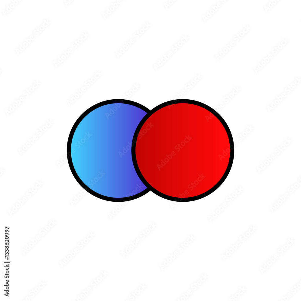 Two circles, one blue and one red, overlap with bold outlines Two circles, one blue and one red, overlap with bold outlines