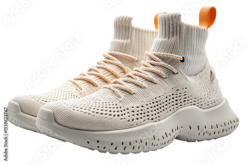 Modern sports shoes displayed on a neutral background with a stylish design and color