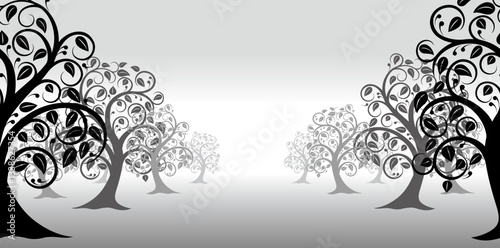 Vector Monochrome Seamless Tree Silhouette Illustration. Horizontally Repeatable.