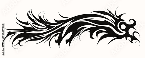 Tribal flame tattoo design with dynamic black ink abstract patterns.
