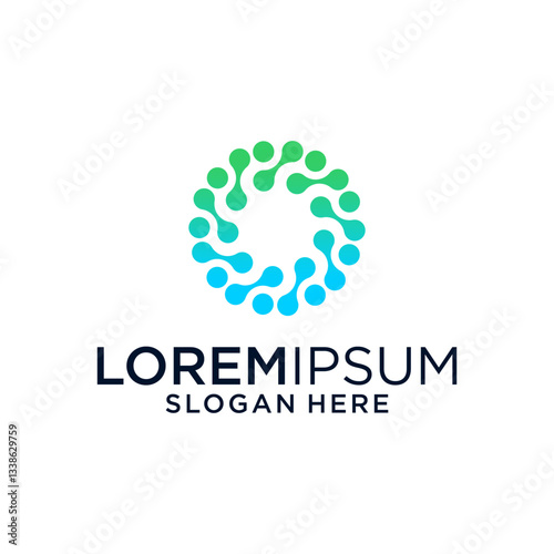 Abstract Circular Tech Logo Design with Gradient Blue and Green Dots