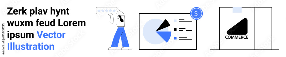 Hand holding card for online payment, analytics with pie charts and graphs, e-commerce storefront. Ideal for finance, marketing, online shopping, analytics, business strategy, economy simple landing