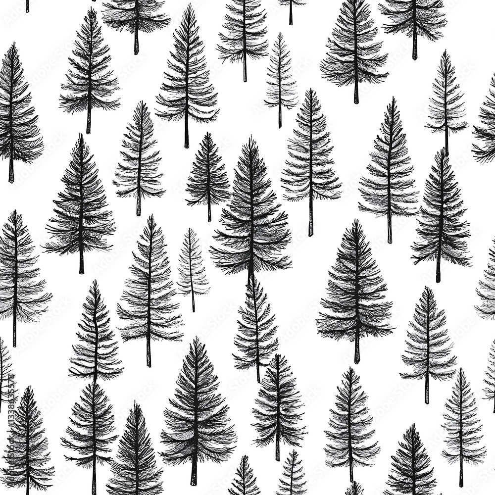 Obraz premium Seamless pattern featuring hand drawn trees in various styles and arrangements