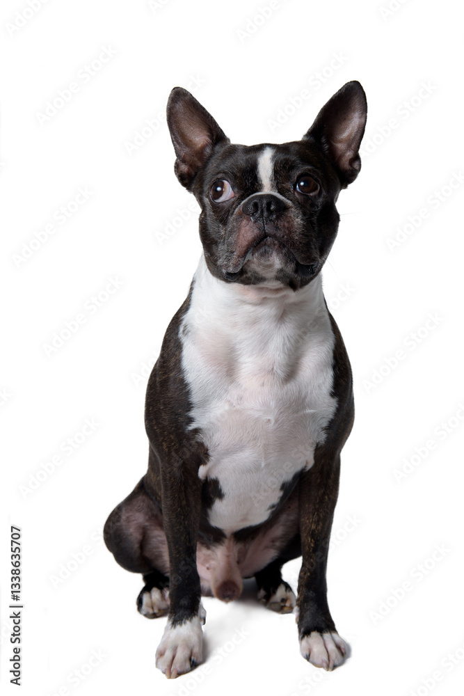 Fototapeta premium Boston terrier puppy on white background