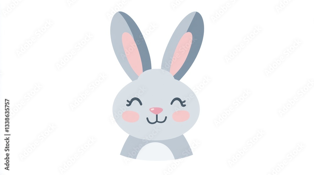 Obraz premium Cute cartoon bunny face, cheerful expression, ideal for children's product