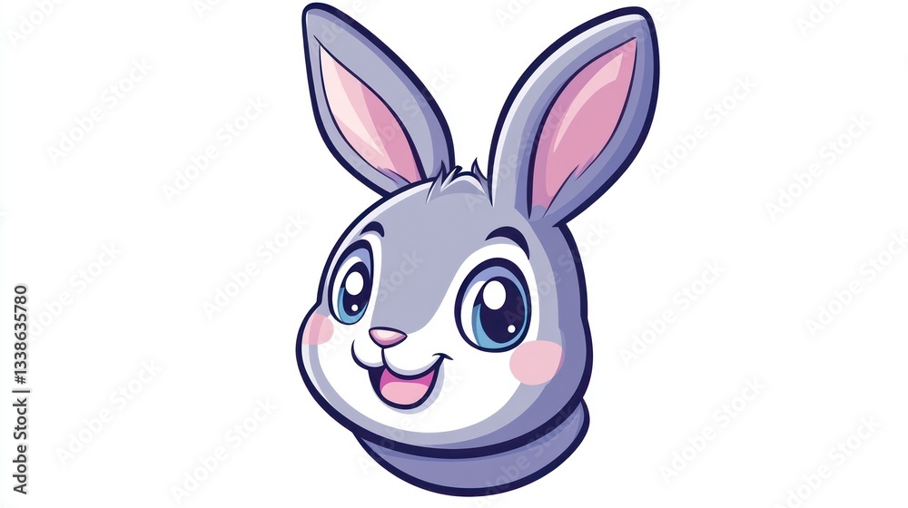 Fototapeta premium Cute cartoon bunny head against white background. Possible use children's book illustration