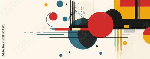 Abstract geometric art with colorful circles and lines in modern composition.