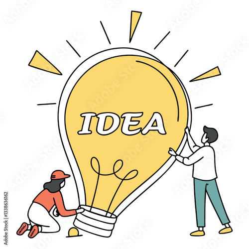  A conceptual illustration depicts an individual reaching towards a radiant light bulb, symbolizing a moment of inspiration and creativity and idea 	