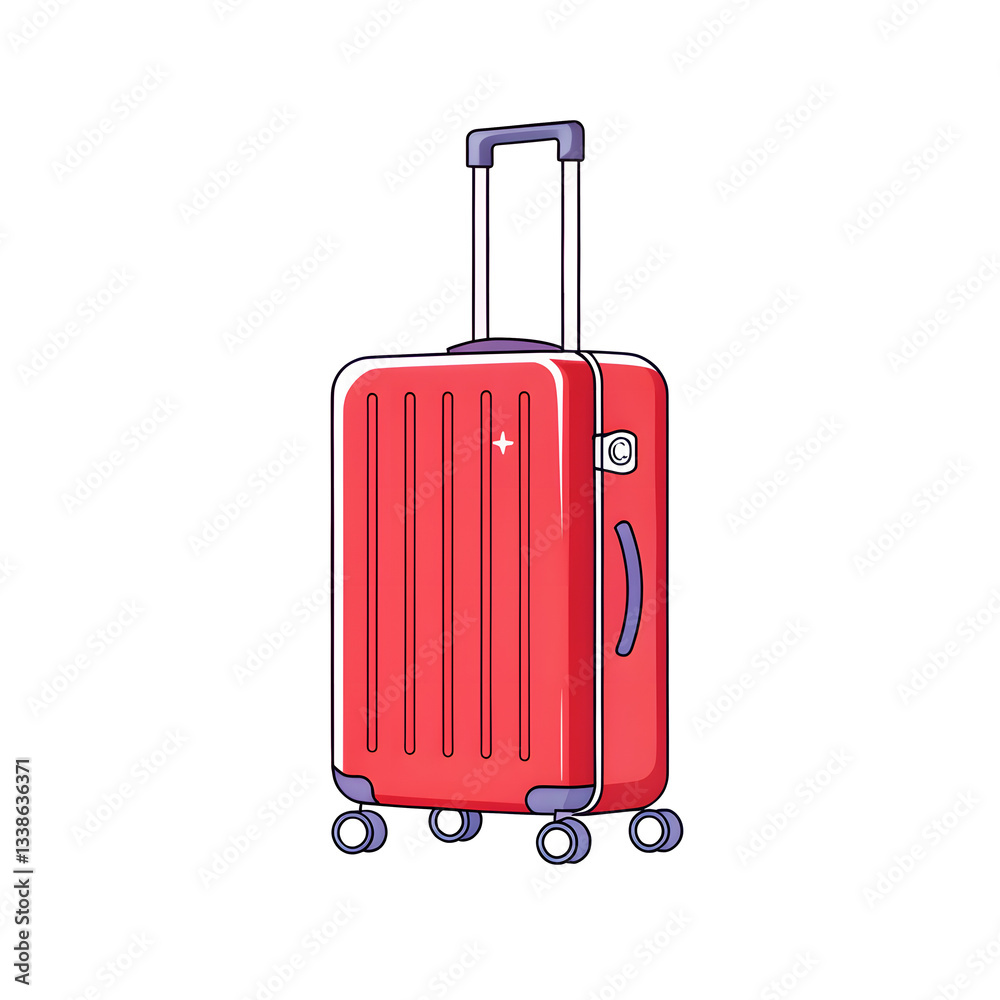 Modern red suitcase with wheels and retractable handle Modern red suitcase with wheels and retractable handle