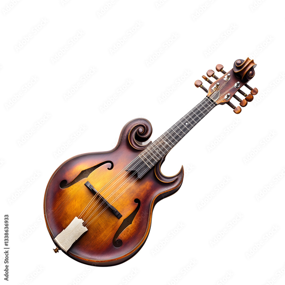 Obraz premium mandolin with elegant curves and fine tuning isolated on transparent background