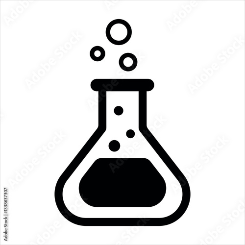 Chemical Flask Icon. A laboratory flask with liquid inside, representing chemistry, science, research, or lab experiments