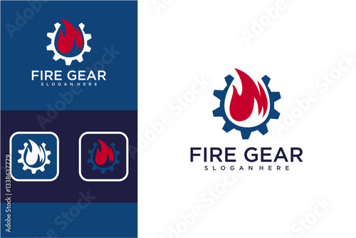 Abstract Fire Gear Logo Design Variants