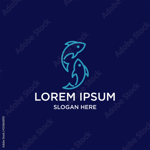 Abstract Fish Logo Design In Dark Blue Background