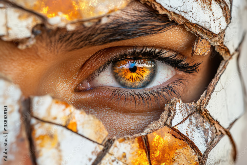 Naklejka premium Eye Through Cracked Surface 
