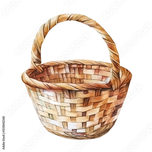 A watercolor vector painting of a basket, isolated on a white background.

