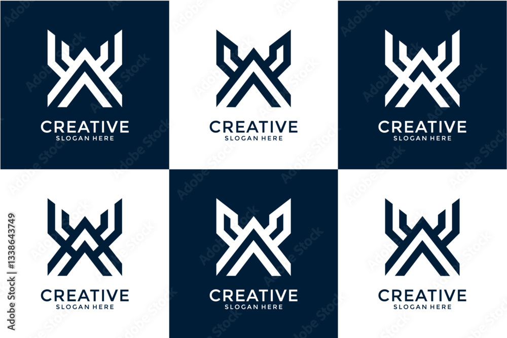 Abstract Geometric Logo Design: Blue and White Minimalist Vector Icons Abstract Geometric Logo Design: Blue and White Minimalist Vector Icons
