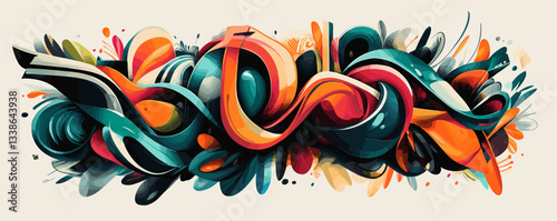 Colorful abstract graffiti art with dynamic shapes and vibrant curves.