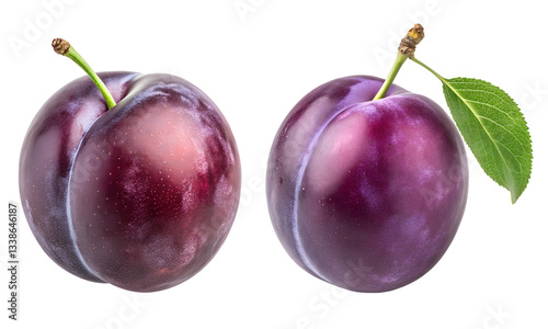 Plum fruits set, Fresh plums fruit isolated