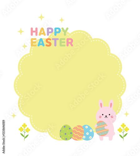 Frame background with a bunny holding an egg with an Easter concept. Eggs with various patterns painted on them are exchanged to celebrate the resurrection and bless the other person.